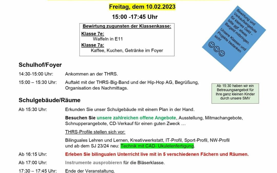 +++Freitag, 10.02.2023 ab 15:00 Uhr+++THRS – TAG DER OFFENEN TÜR+++