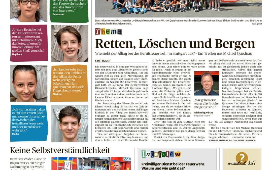 ZISCH: Zeitung in der Schule+++Fr. Bender Nienhaus und Ihre 8b und die Ludwigsburger Kreiszeitung kooperierten+++
