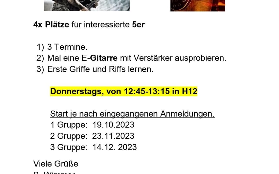+++Rock-Gitarre lernen an der THRS+++Kurse starten im Oktober+++