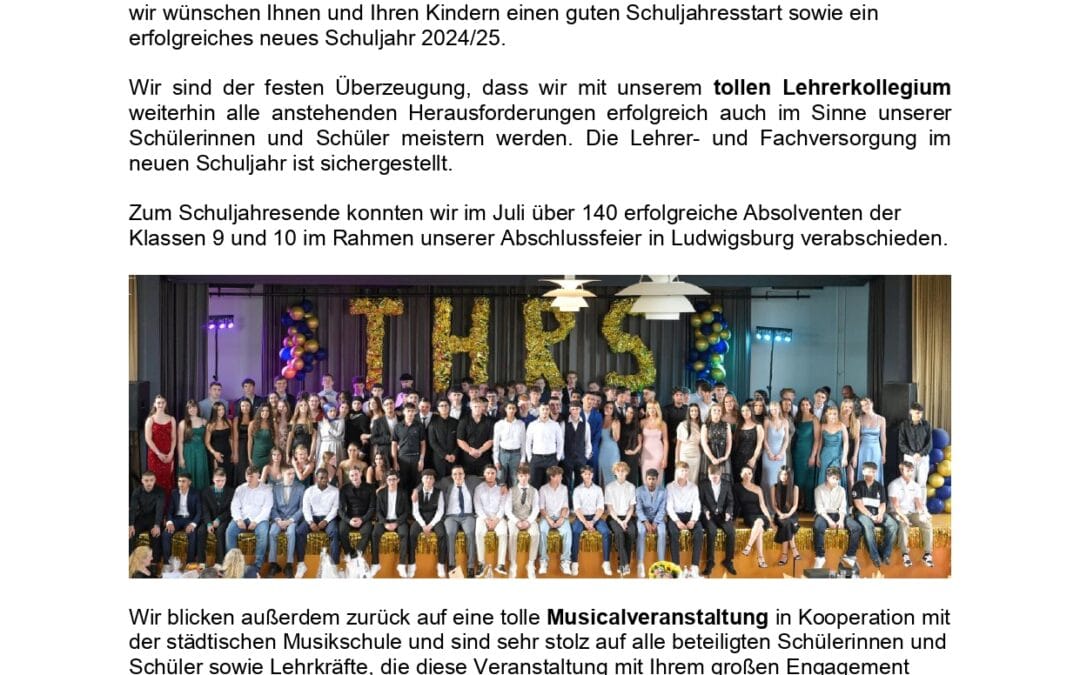 +++Info-Brief der Schulleitung zum neuen Schuljahr 2024-2025+++